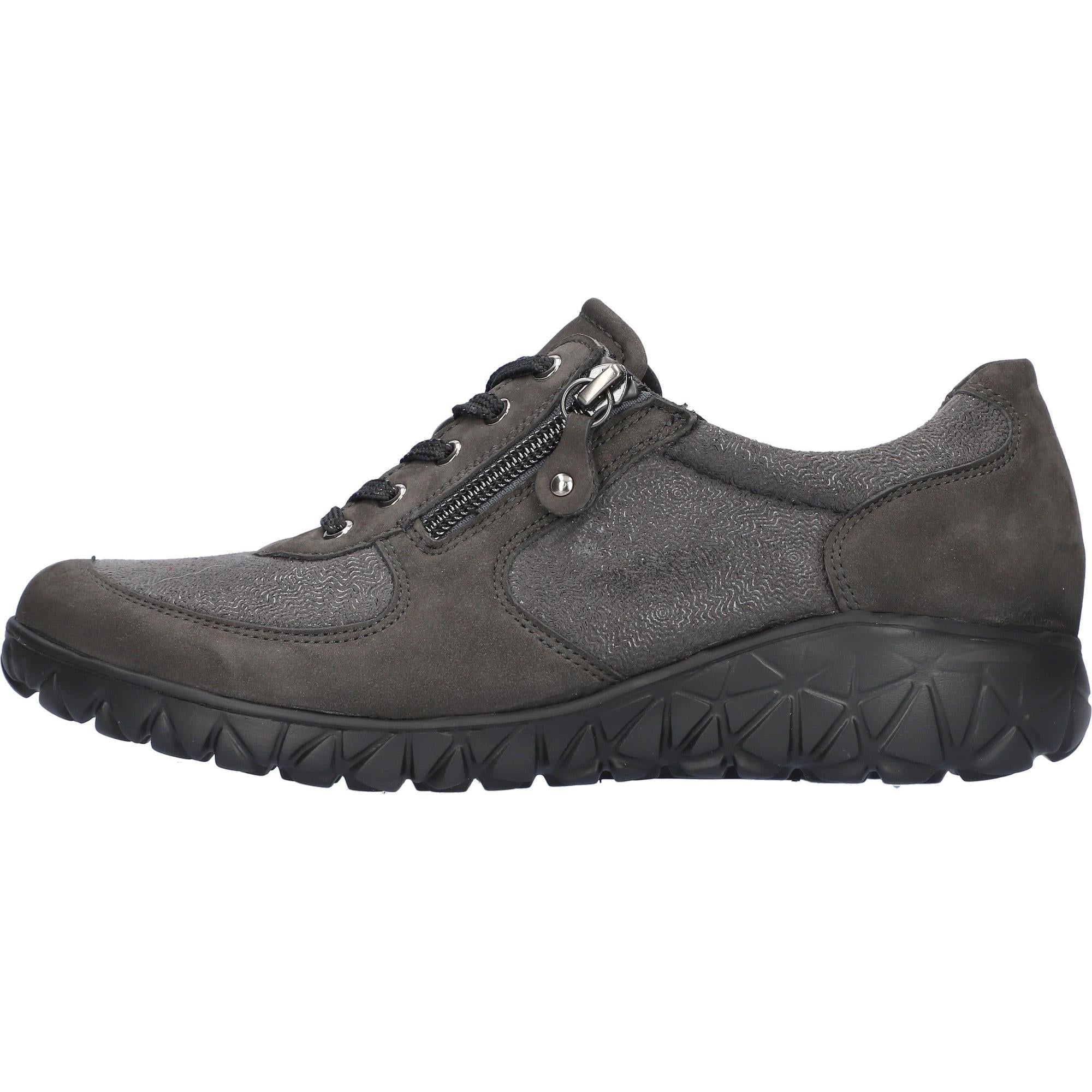 Waldlaufer H89001 Ladies Wide Carbon Leather & Textile Arch Support Zip & Lace Trainers, with black sole.