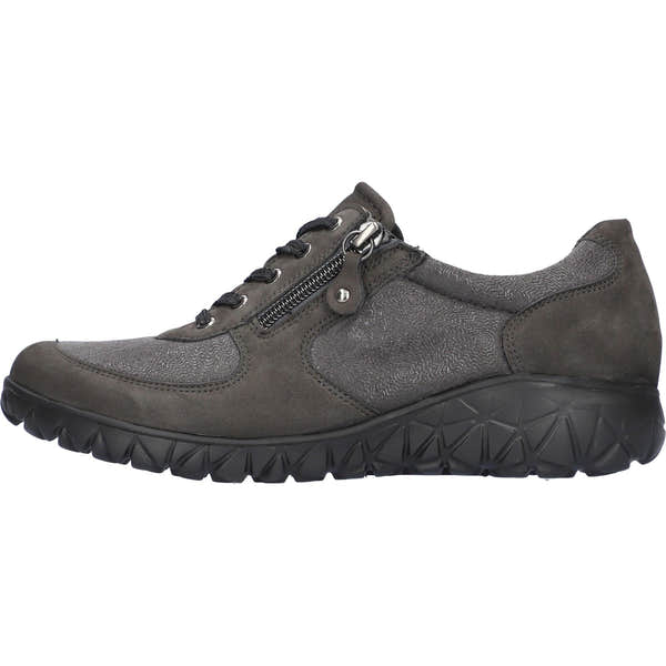 Waldlaufer H89001 Ladies Wide Carbon Leather & Textile Arch Support Zip & Lace Trainers, with black sole.