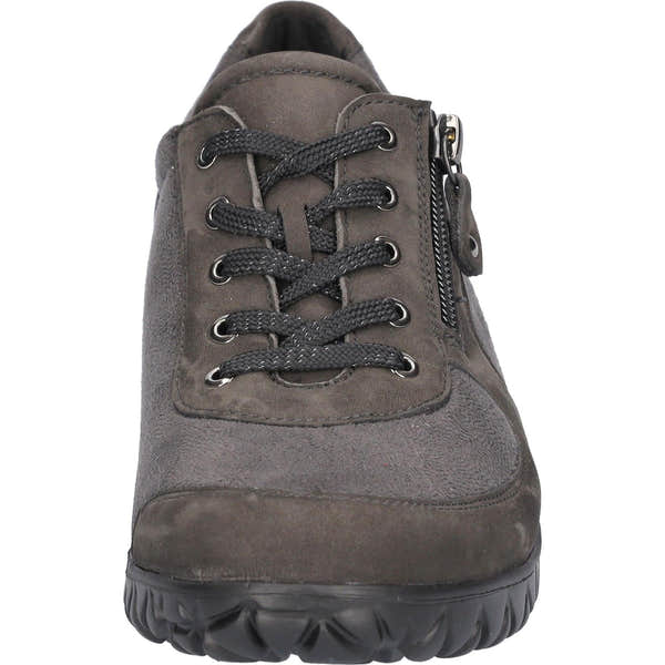 Waldlaufer H89001 Ladies wide-fit carbon leather trainer with arch support, featuring laces and a side zipper.