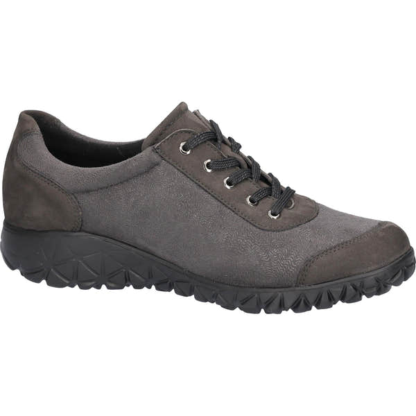 Waldlaufer H89001 Ladies Wide Carbon Leather & Textile Arch Support Trainers with lace-up and zip closure, cushioned sole.
