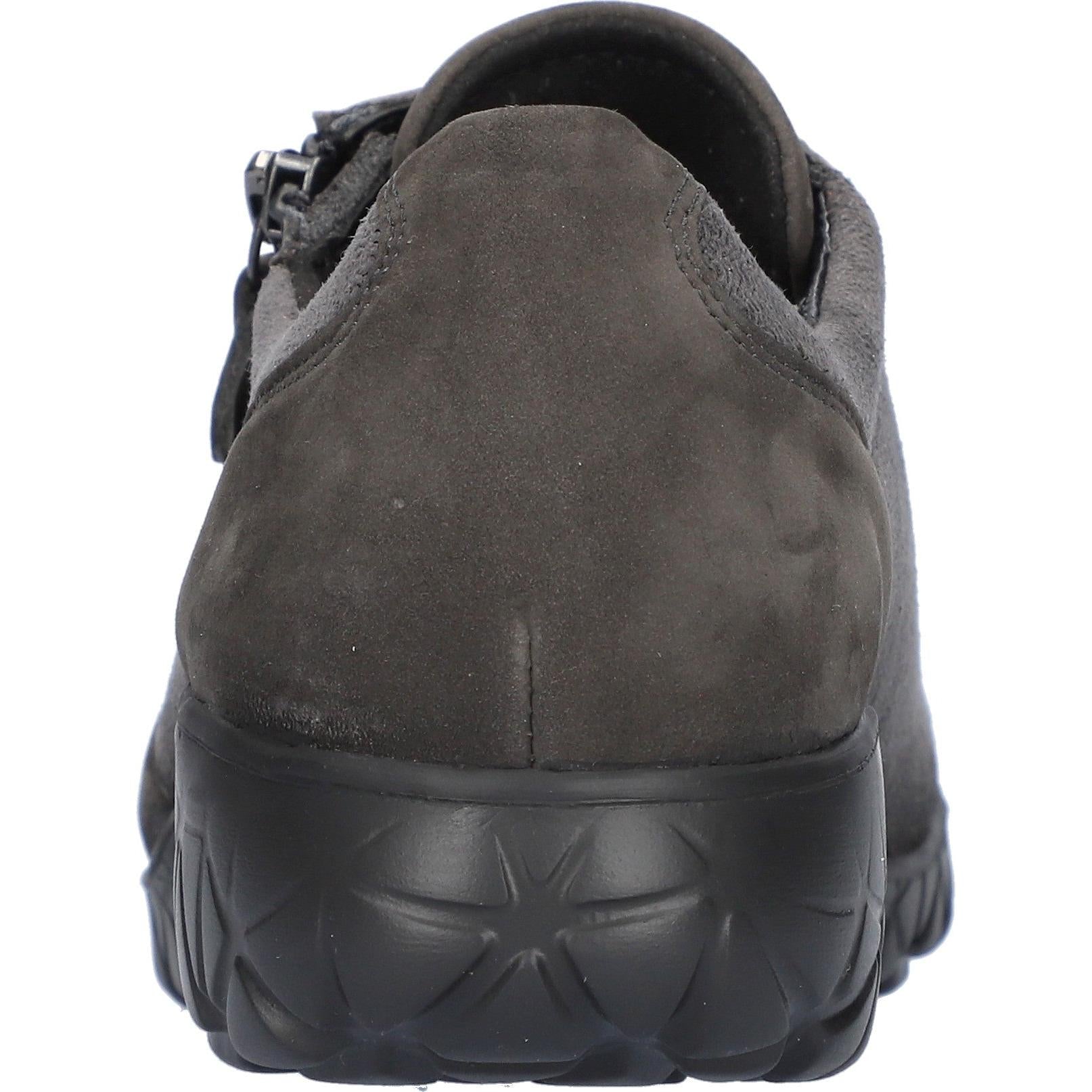 Waldlaufer H89001 Ladies wide black leather and textile arch support zip and lace trainers with durable outsole.