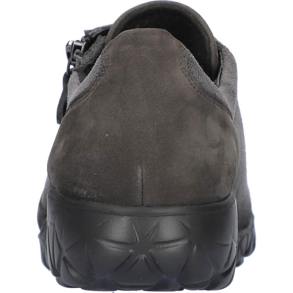 Waldlaufer H89001 Ladies wide black leather and textile arch support zip and lace trainers with durable outsole.