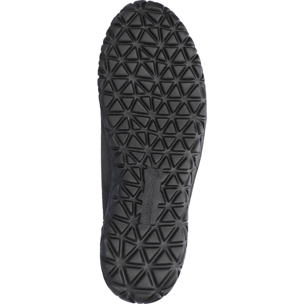 Waldlaufer H89001 ladies wide-fit arch support zip and lace trainer in black carbon leather and textile with patterned rubber sole.