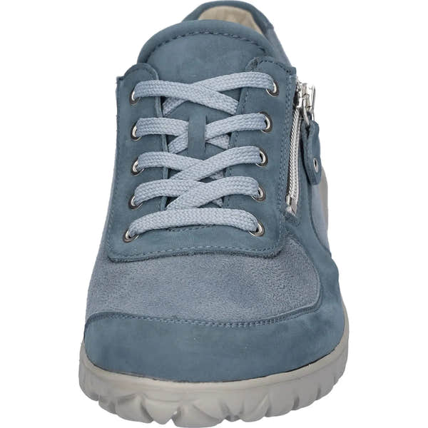 Waldlaufer H89001 Ladies wide denim nubuck trainers with zip and lace closure, chunky sole, and soft cushioning.