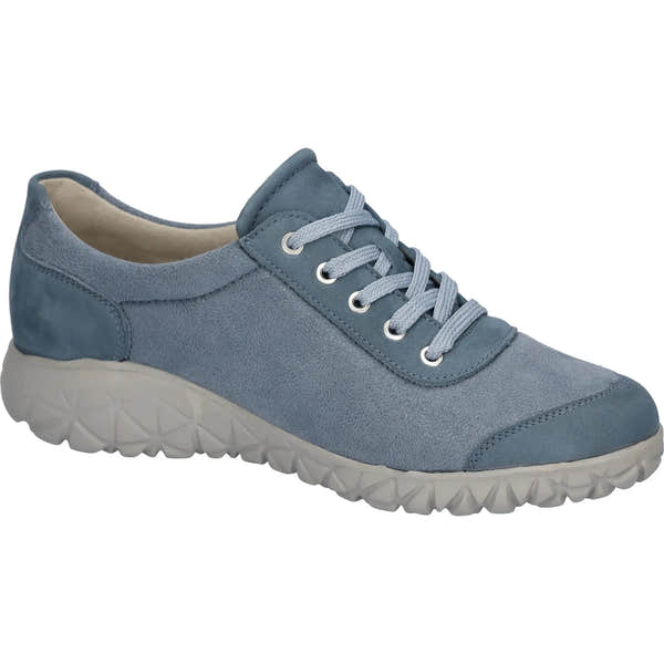 Waldlaufer H89001 Ladies wide denim nubuck trainers with zip and lace fastening, cushioned interior, and chunky rubber sole.