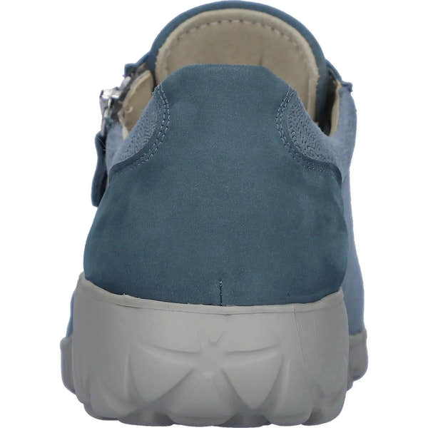 Waldlaufer H89001 Damen Sneakers, breite Fit, Denim Nubuck material, Zip and lace closure, cushioned interior, white sole.