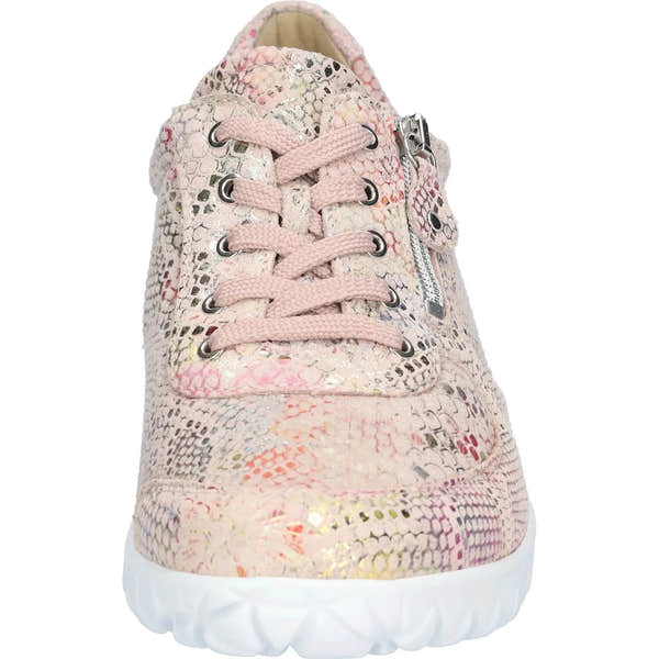 Waldlaufer H89001 Ladies wide fit multi-color nubuck trainers with zip and lace fastening, floral pattern, and chunky white sole.