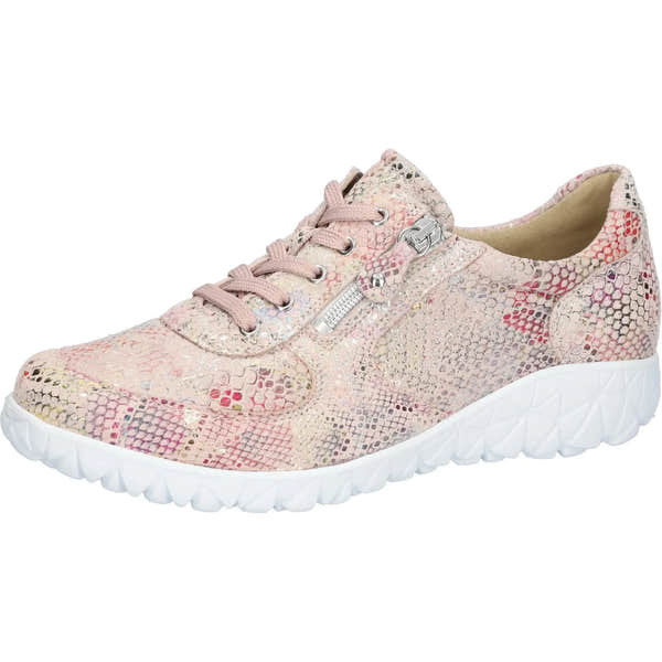 Waldlaufer H89001 Ladies' wide fit multi-nubuck trainers with zip and lace closure, soft cushioning, and stylish patterned design.