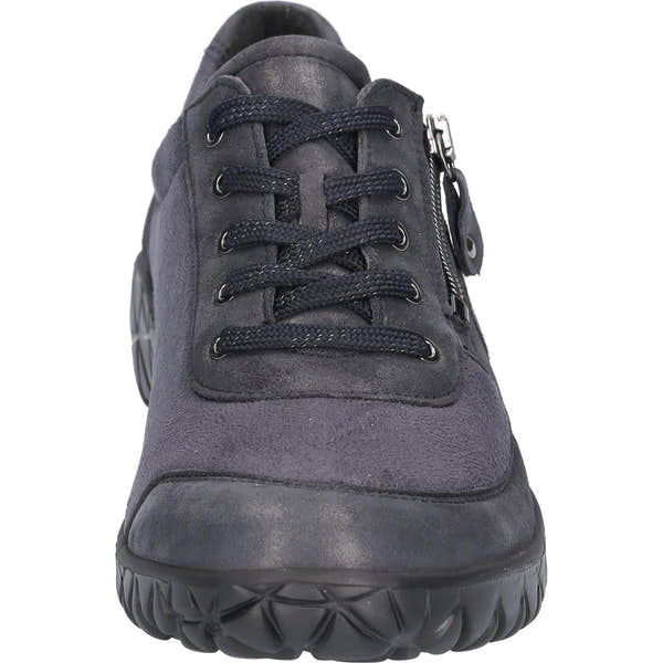 Waldlaufer H89001 252 217 Havy Soft women's Wide Navy Blue Leather Stretch Arch Support Zip & Lace Trainers, outer side view.