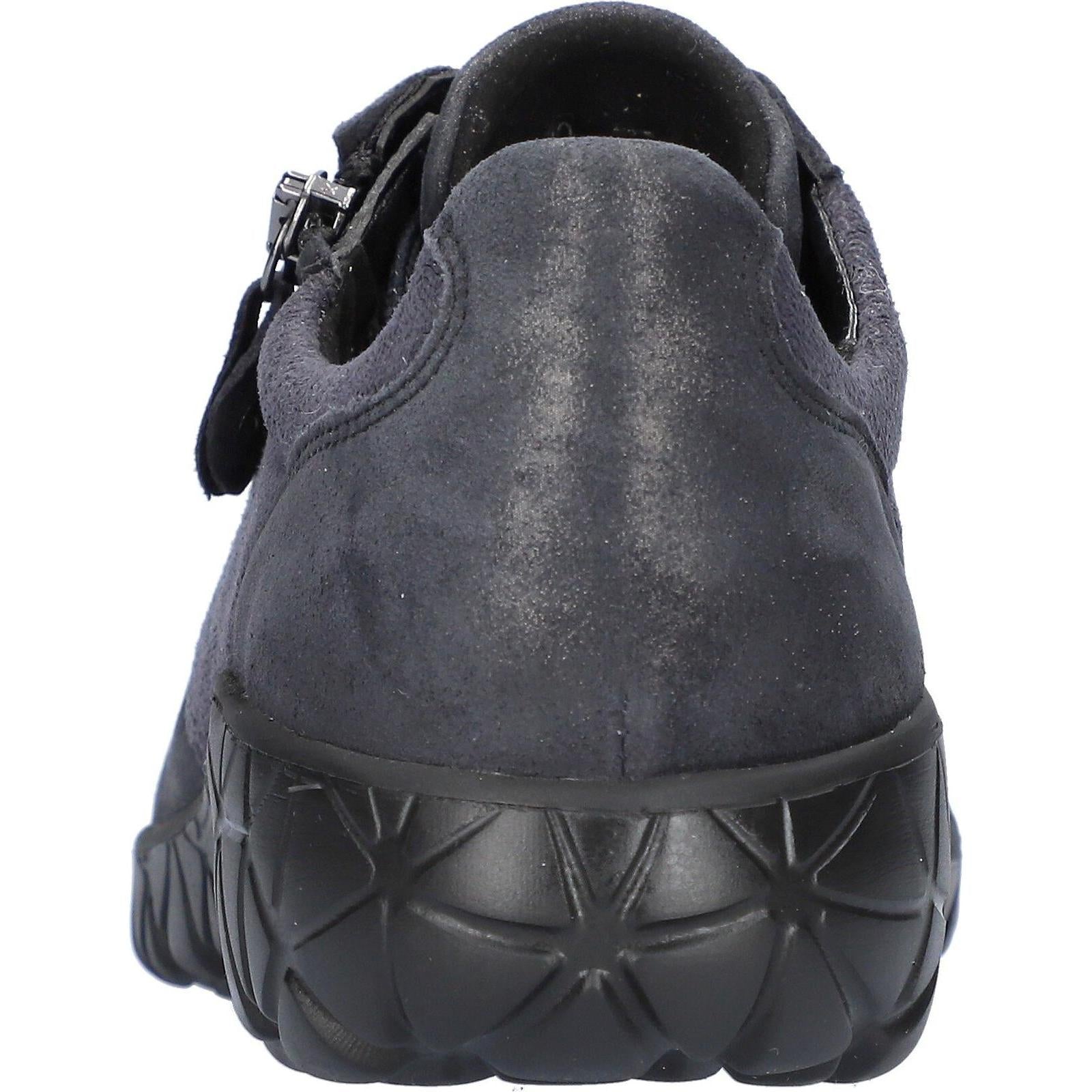 Waldlaufer H89001 252 217 Havy Soft women's Wide Navy Blue Leather Stretch Arch Support Zip & Lace Trainers, top and.