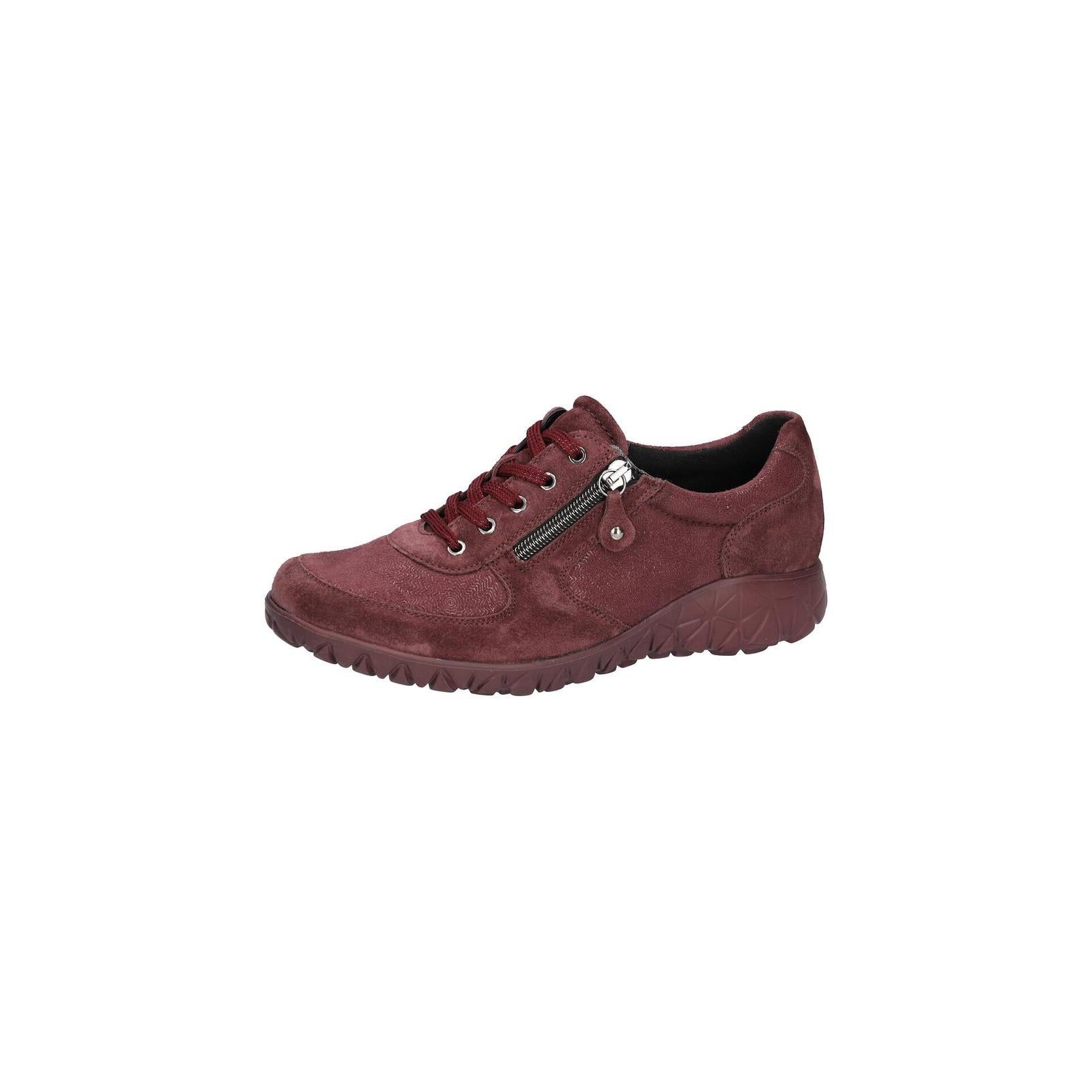 Waldlaufer H89001 253 020 Havy Soft women's Wide Burgundy/Chocolate Brown Suede Stretch Arch Support Zip & Lace Trainers.