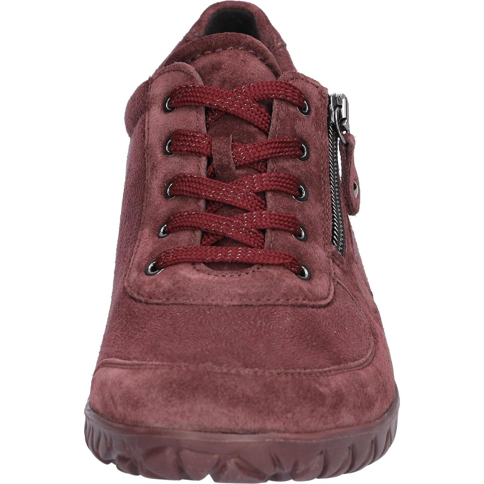 Waldlaufer H89001 253 020 Havy Soft women's Wide Burgundy/Chocolate Brown Suede Stretch Arch Support Zip & Lace Trainers.