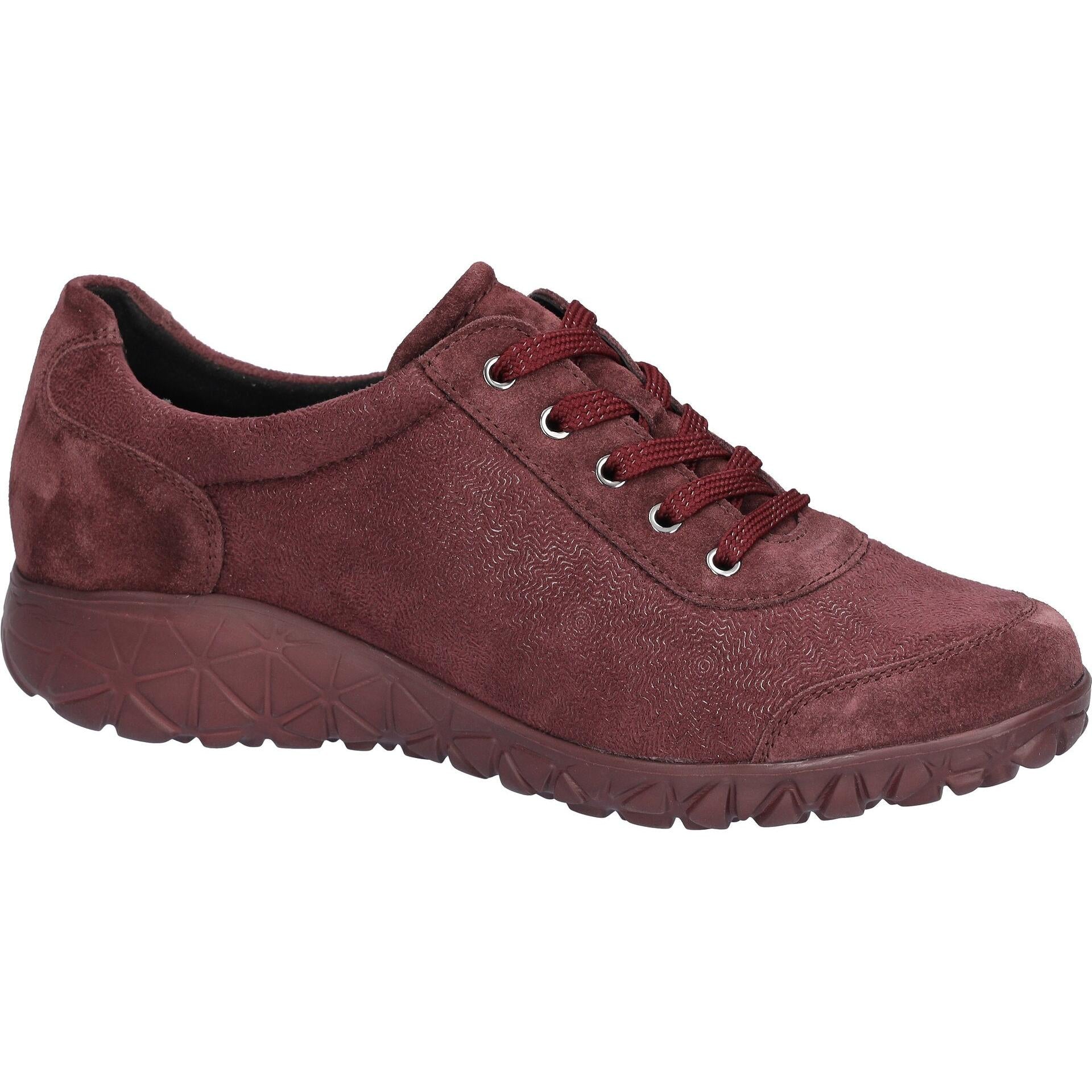 Waldlaufer H89001 253 020 Havy Soft women's Wide Burgundy/Chocolate Brown Suede Stretch Arch Support Zip & Lace Trainers.