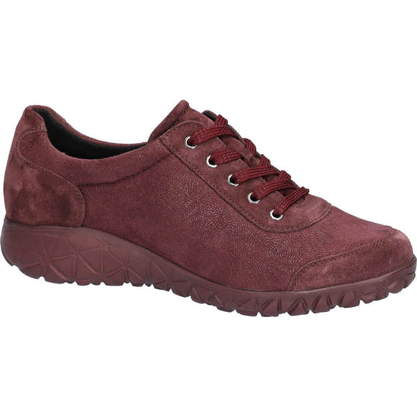 Waldlaufer H89001 253 020 Havy Soft women's Wide Burgundy/Chocolate Brown Suede Stretch Arch Support Zip & Lace Trainers.