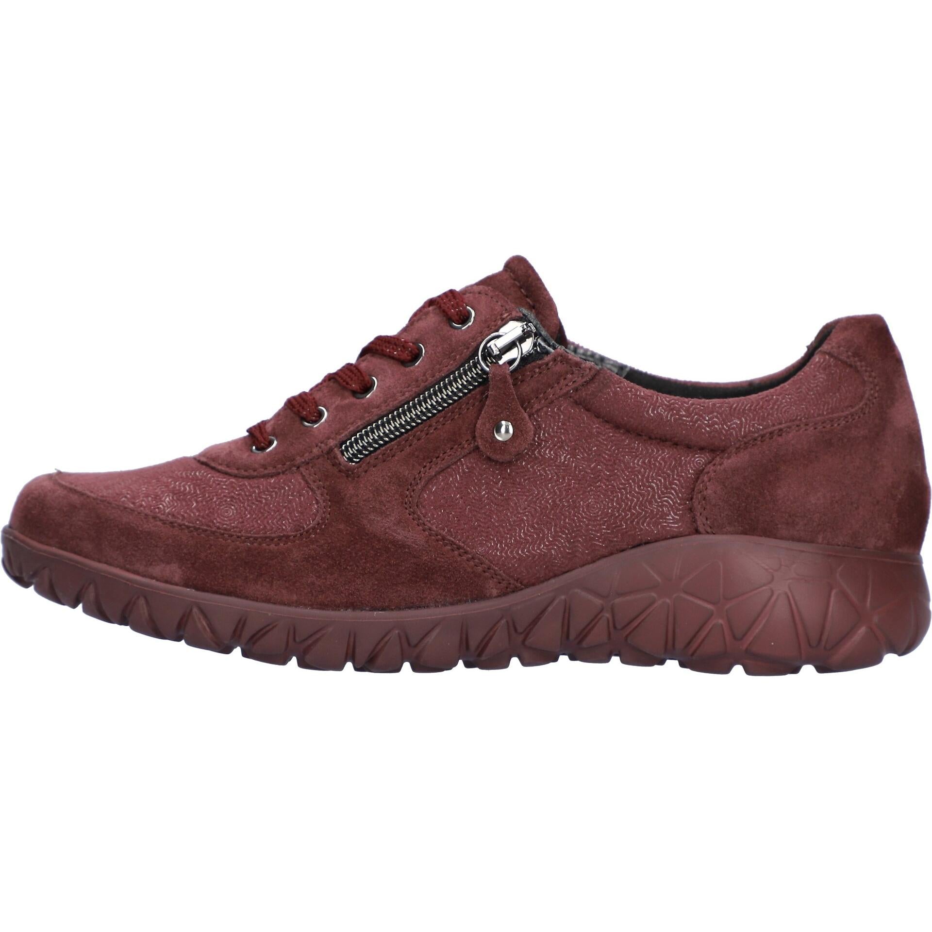 Waldlaufer H89001 253 020 Havy Soft women's Wide Burgundy/Chocolate Brown Suede Stretch Arch Support Zip & Lace Trainers.