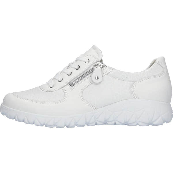 Waldlaufer H8901 Ladies Wide Snow White Leather Trainers with zip and lace, arch support, Soft Havy sole.
