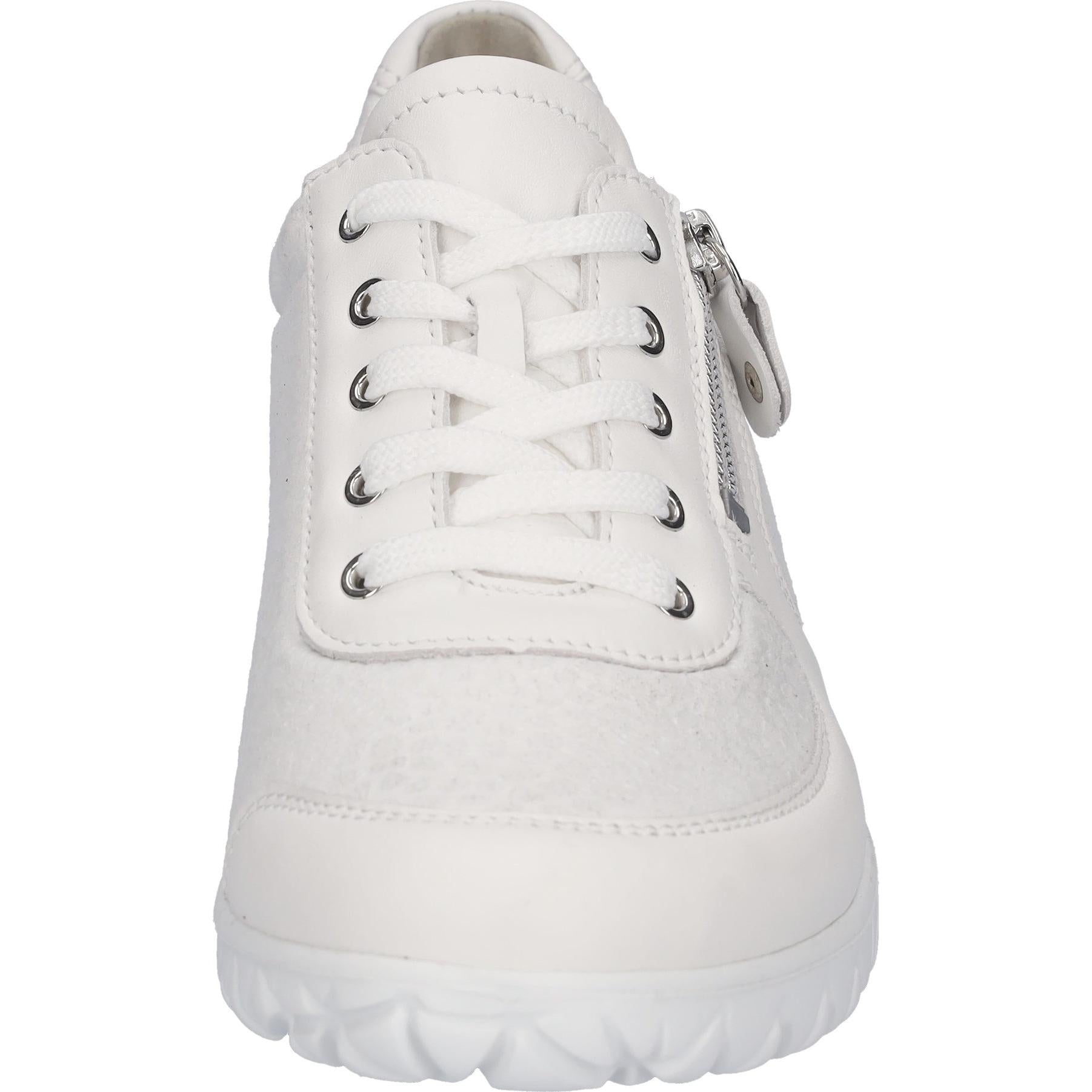 Waldlaufer H8901 Ladies White Leather Arch Support Zip & Lace Trainers with wide fit and soft Havy sole.