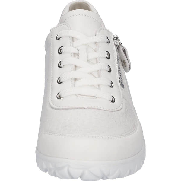 Waldlaufer H8901 Ladies White Leather Arch Support Zip & Lace Trainers with wide fit and soft Havy sole.