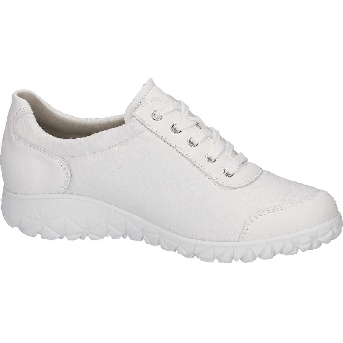 Waldlaufer H8901 238 275 Havy Soft ladies white leather arch support trainers with zip and lace, wide fit, cushioned sole.