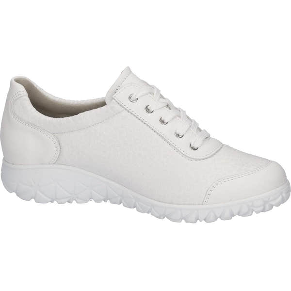 Waldlaufer H8901 238 275 Havy Soft ladies white leather arch support trainers with zip and lace, wide fit, cushioned sole.