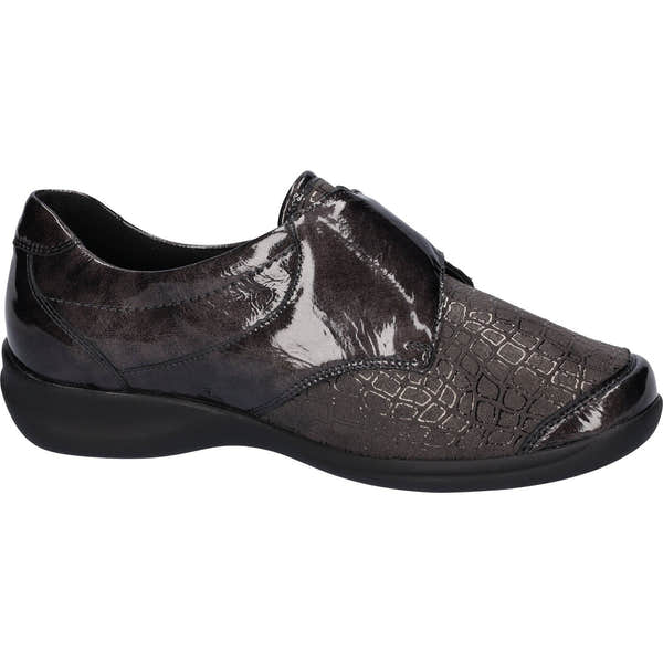 Waldlaufer M54306 230 052 Millu-S Ladies Carbon Grey Patent Leather Touch Fastening Shoes-elevate your sole