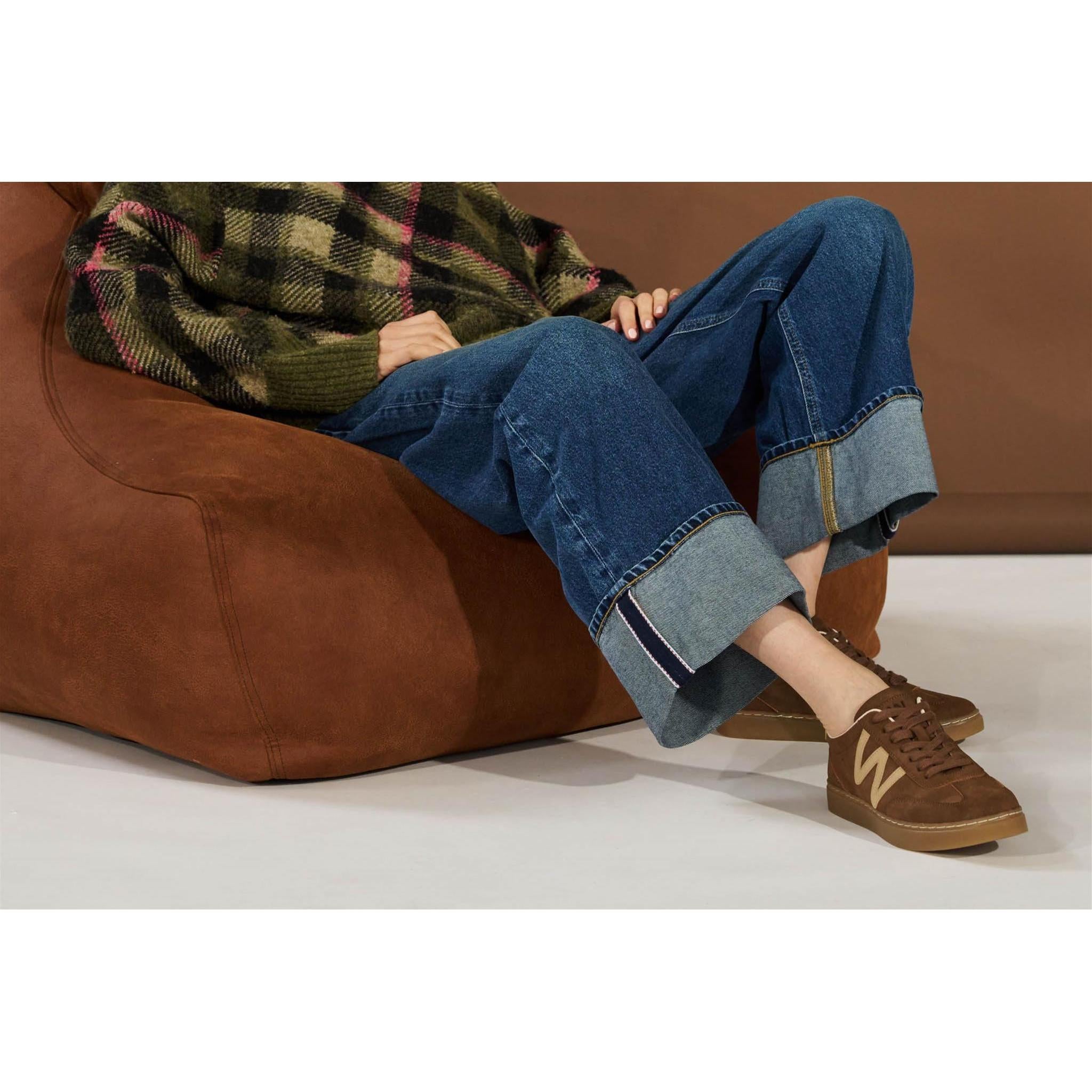 Westland Kira 01 women's brown combi vegan lace-up trainers worn on foot, Westland lifestyle view 2.