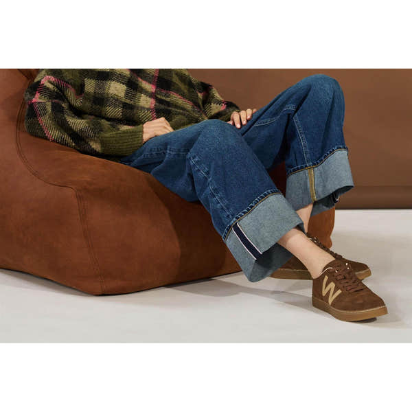 Westland Kira 01 women's brown combi vegan lace-up trainers worn on foot, Westland lifestyle view 2.