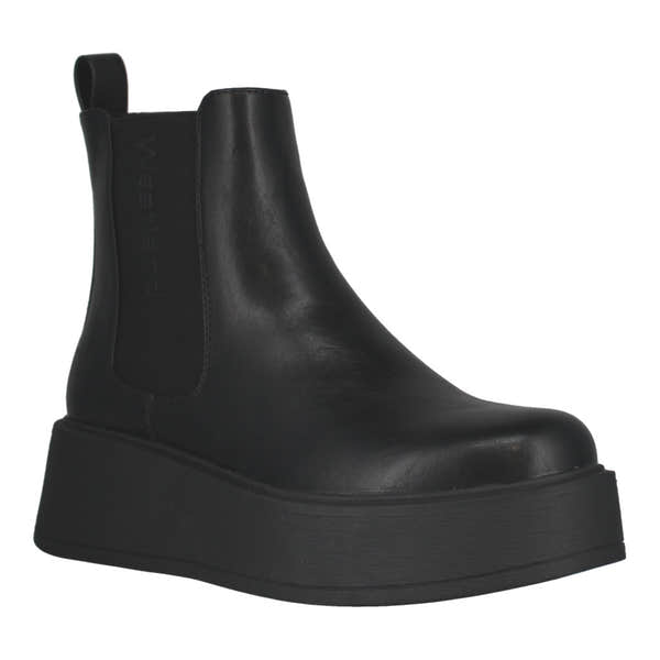Westland Gemma 01 women's black vegan platform chelsea ankle boots, front three-quarter view.