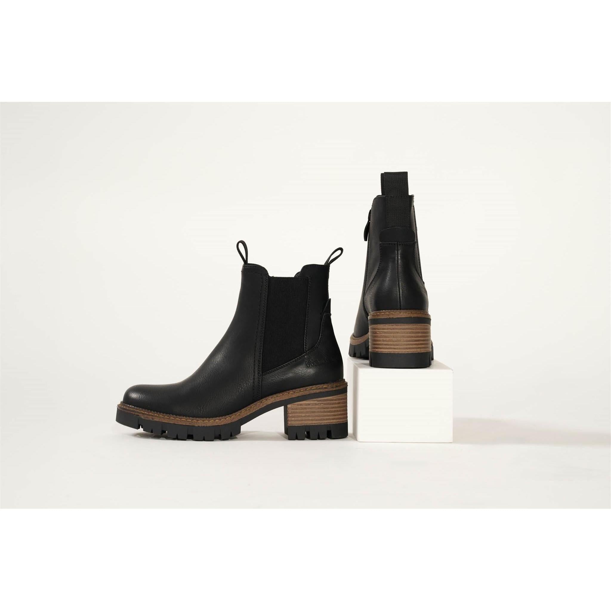 Westland Geri 03 women's black vegan heeled chelsea ankle boots worn on foot, Westland lifestyle view 2.