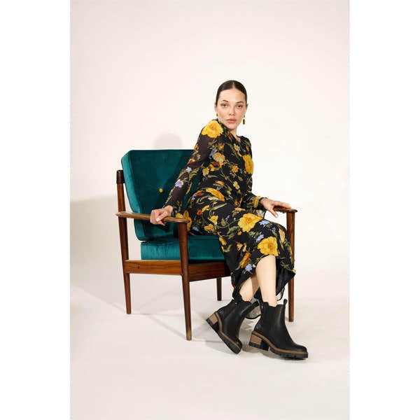 Westland Geri 03 women's black vegan heeled chelsea ankle boots worn on foot, Westland lifestyle view 3.