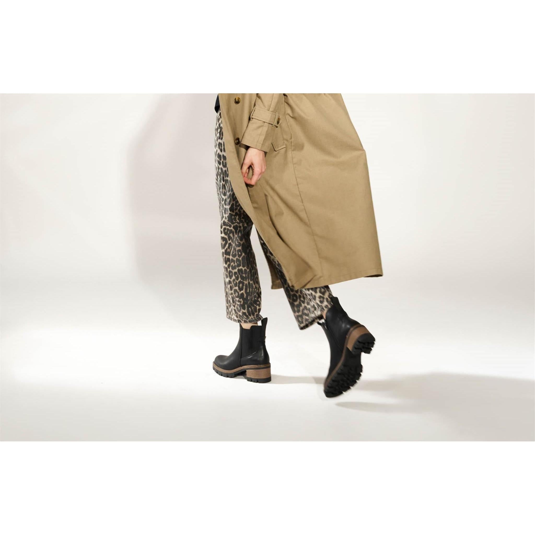 Westland Geri 03 women's black vegan heeled chelsea ankle boots worn on foot, Westland lifestyle view 9.