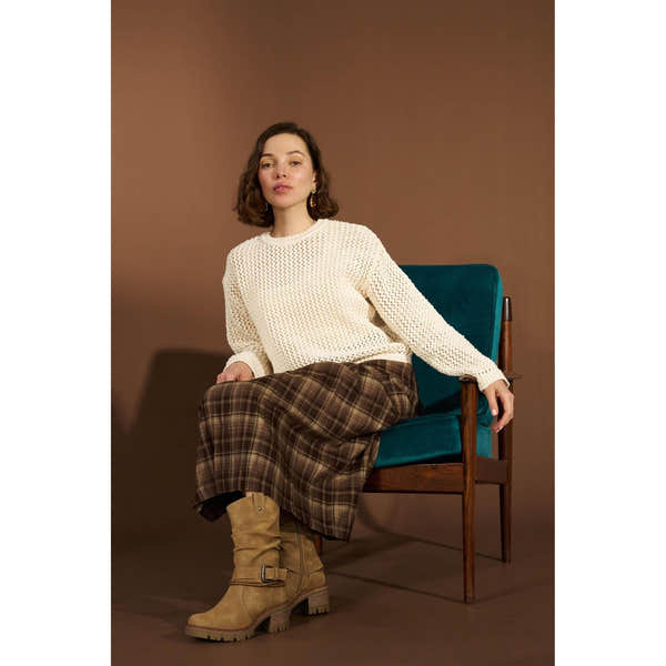 Westland Geri 06 women's taupe vegan side zip buckle mid-calf heeled boots worn on foot, Westland lifestyle view 3.