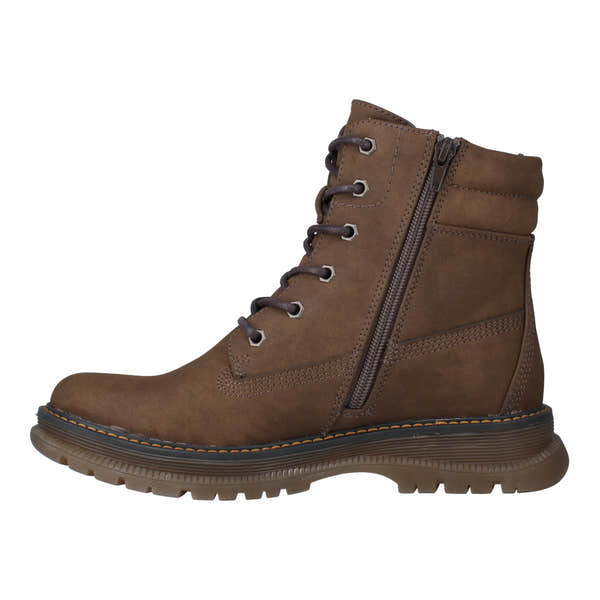 Westland Peyton 01 women's brown vegan ankle boots with zip and lace-up detail, rugged sole, and padded collar.