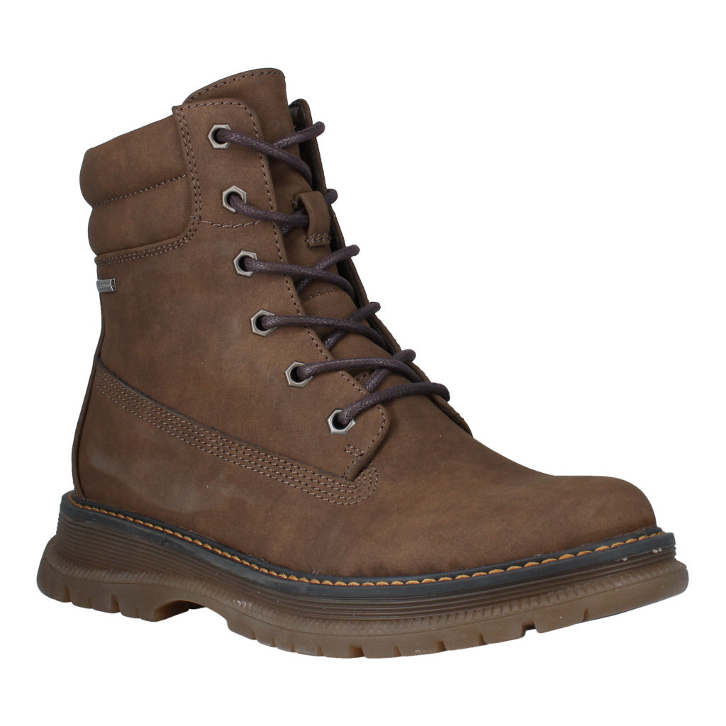 Westland Peyton 01 women's brown vegan lace-up ankle boots with zip, cushioned collar, and rugged outsole.