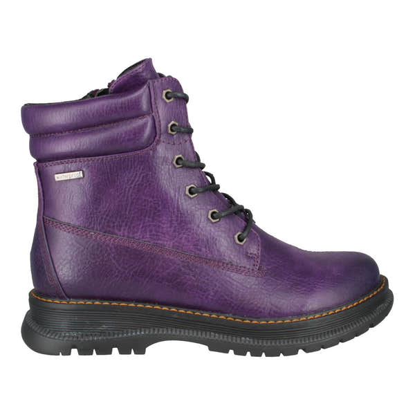 Westland Peyton 01 Ladies Purple Waterproof Vegan Ankle Boots with zipper and lace-up detail.