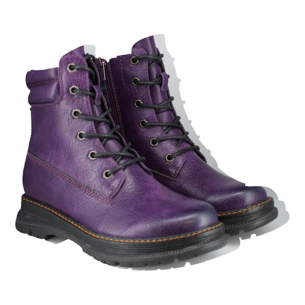 Westland Peyton 01 women’s purple waterproof vegan ankle boots with zip and lace-up design.