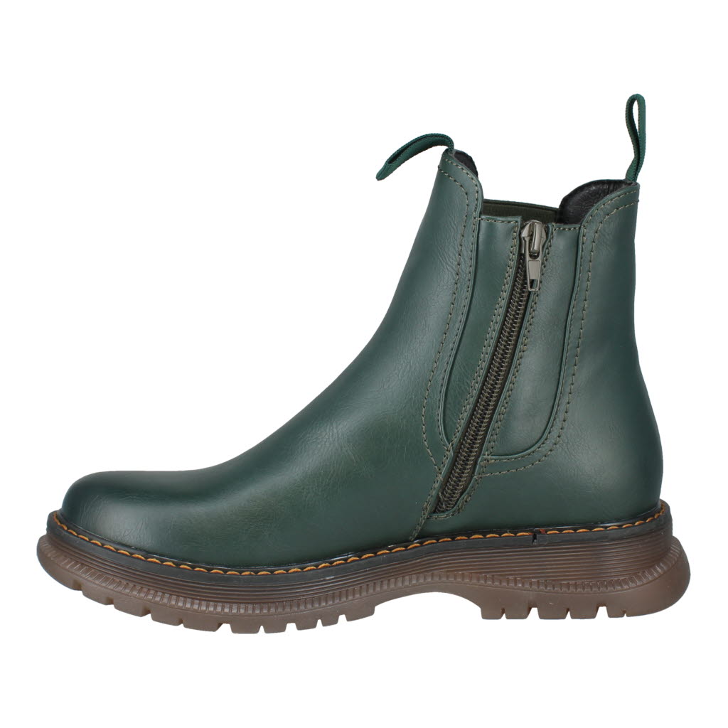 Westland Peyton 05 ladies green vegan side zip ankle boots with chunky sole and stitching detail.