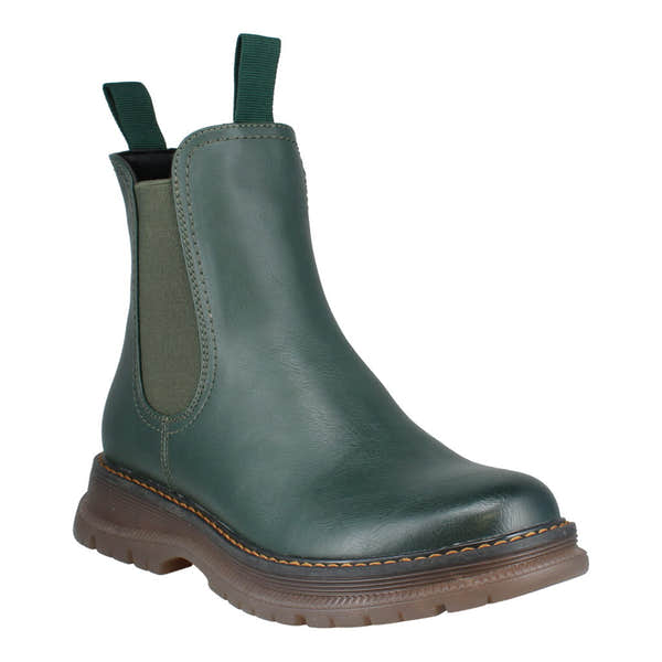 Westland Peyton 05 Ladies Green Vegan Side Zip Ankle Boots, stylish knee-high faux leather boots with side zippers and chunky sole.