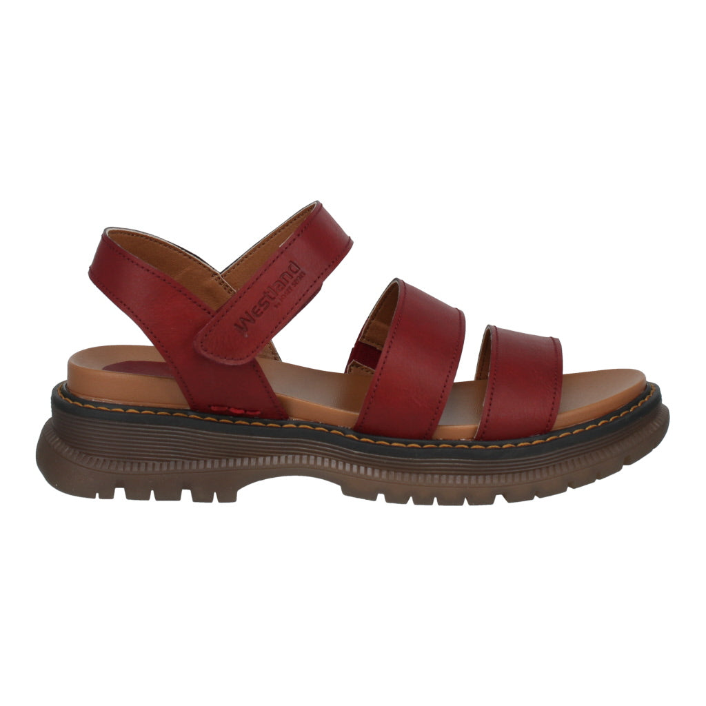 Westland Peyton 08 women's red vegan touch-fastening sandals with cushioned insole and chunky sole.