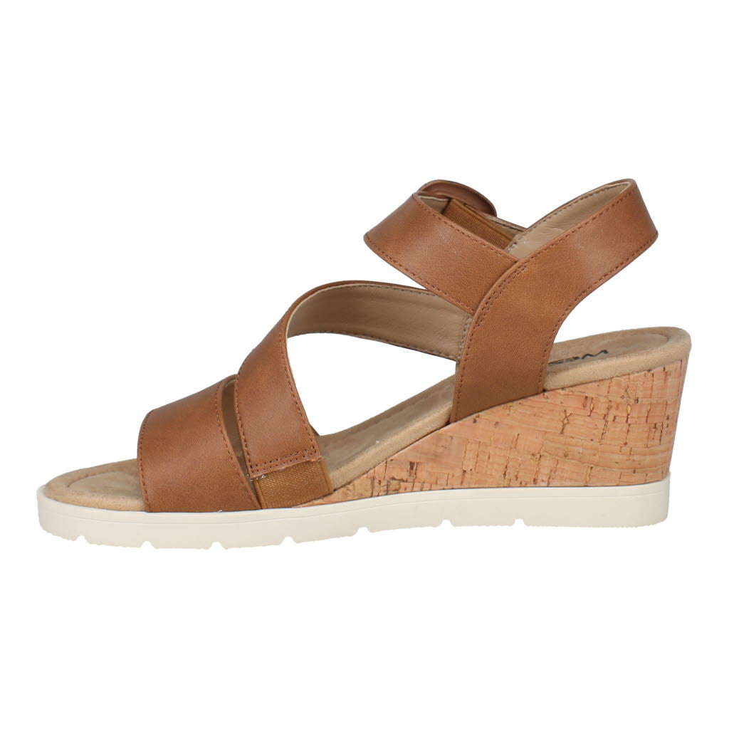 Westland Eloise 01 women's brown vegan wedge sandal with buckle straps and cork heel, arch support, and comfortable sole.