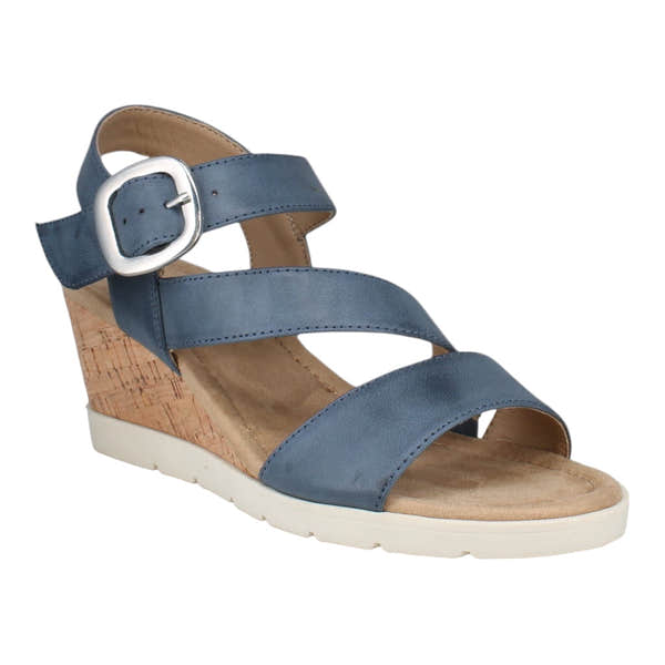 Westland Eloise 01 women's ocean vegan wedge sandals with arch support, buckle strap, cork heel, and cushioned footbed.