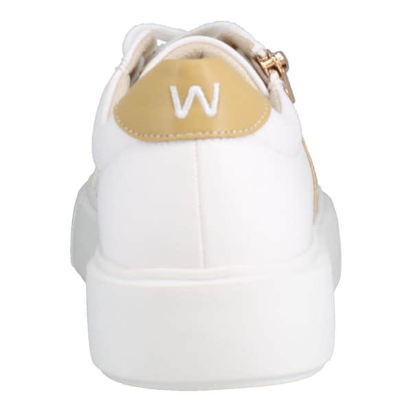 Westland Kate 04 Ladies White Vegan Lace-Up Trainers with gold accents and chunky sole.