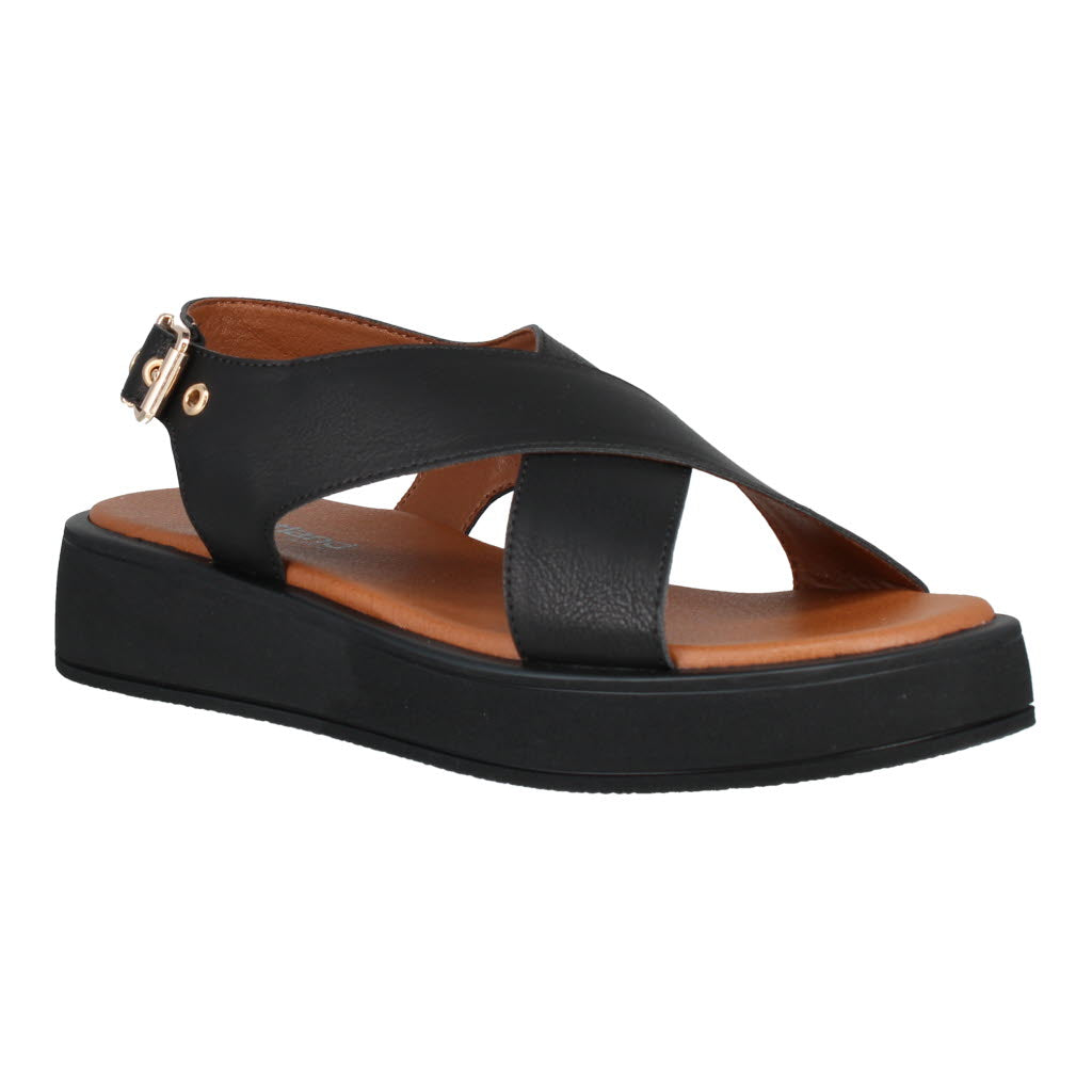 Westland Macie 02 women's black vegan buckle sandals with cushioned footbed and chunky sole.