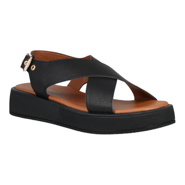 Westland Macie 02 women's black vegan buckle sandals with cushioned footbed and chunky sole.