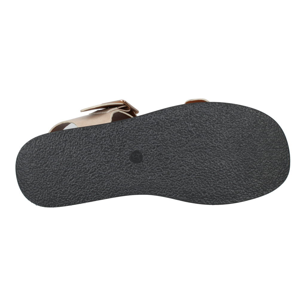 Westland Macie 03 women's off-white vegan buckle sandals with textured black sole. Stylish, eco-friendly flat footwear.