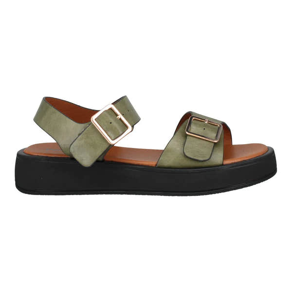 Westland Macie 03 ladies olive touch fastening sandal with two buckled straps, cushioned insole, and black platform sole.
