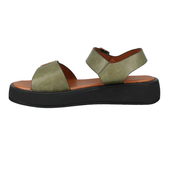 Westland Macie 03 ladies olive touch fastening sandals with black platform sole and brown insole.