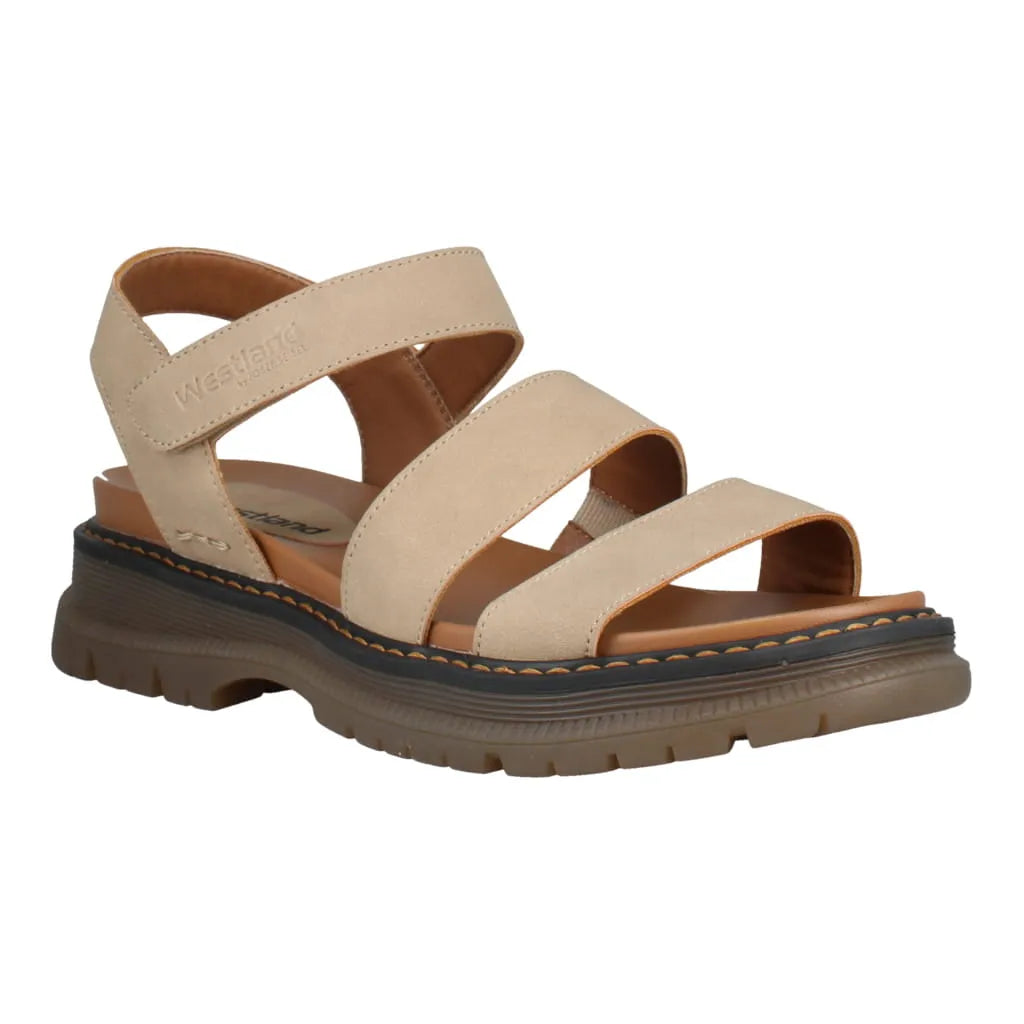 Westland Peyton 08 Ladies Beige Combi Touch Fastening Sandals with cushioned sole and rugged rubber outsole.