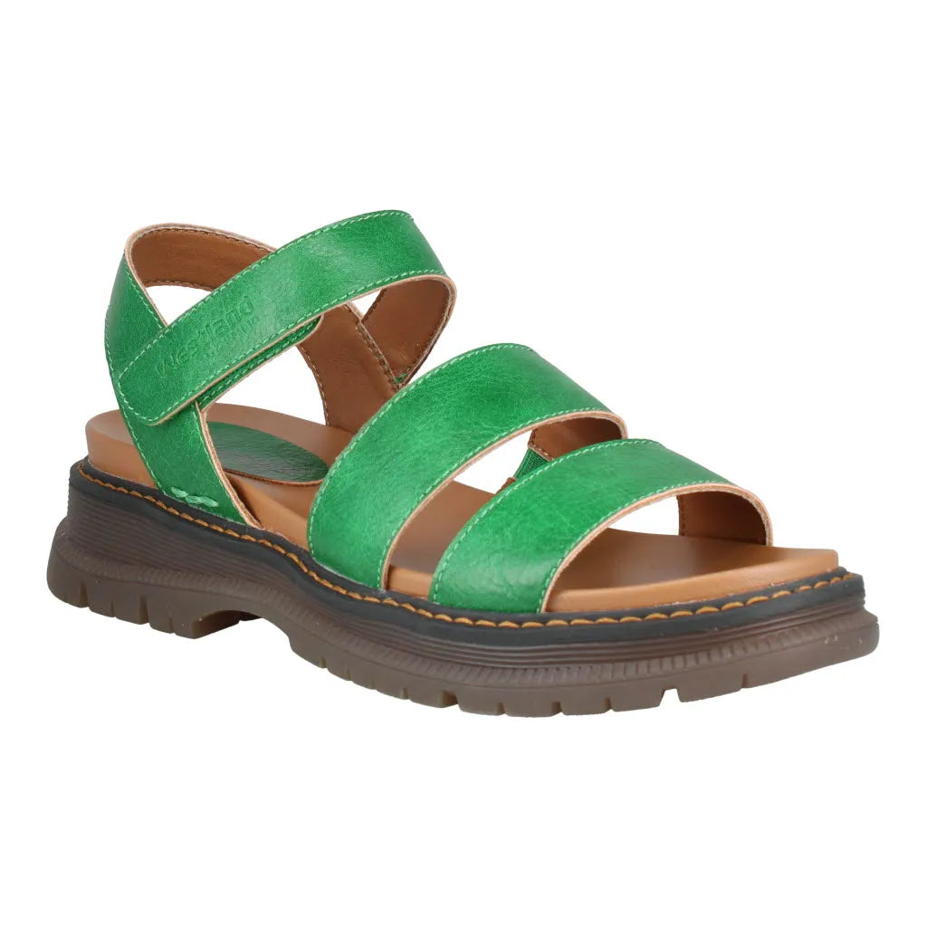 Westland Peyton 08 Ladies green vegan arch support touch fastening sandal with three straps and rugged sole.
