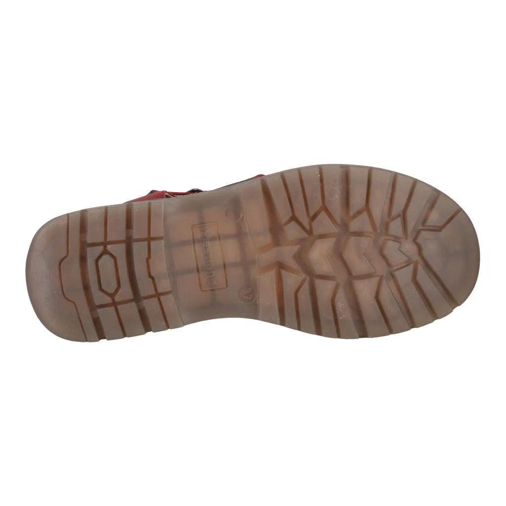 Brown touch fastening sandal with a chunky sole and clear tread pattern, designed for ladies.